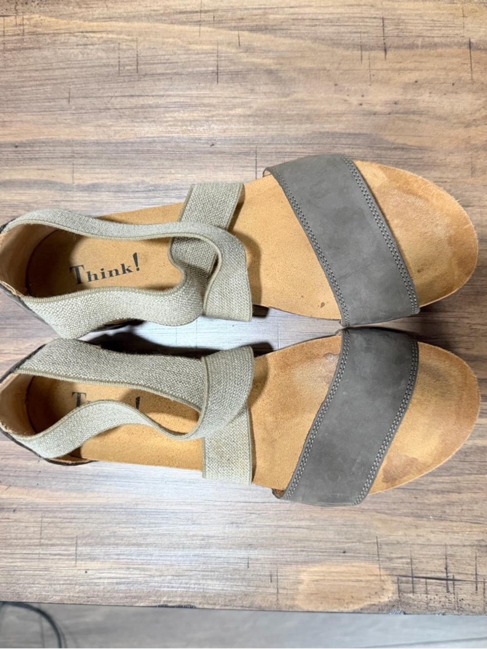Think! Olive Suede & Beige Elastic-Strap Sandals